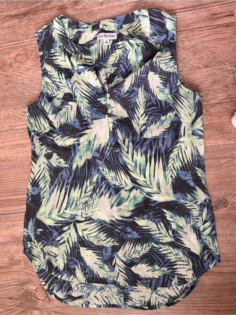Kim Rogers Tropical Leaf Sleeveless Camisole in Green and Blue